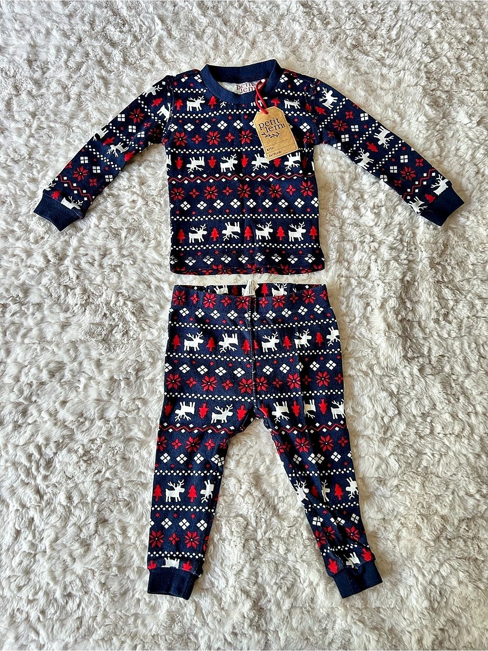 Petit Lem Reindeer PJ Set Kids Pajamas Navy & Red